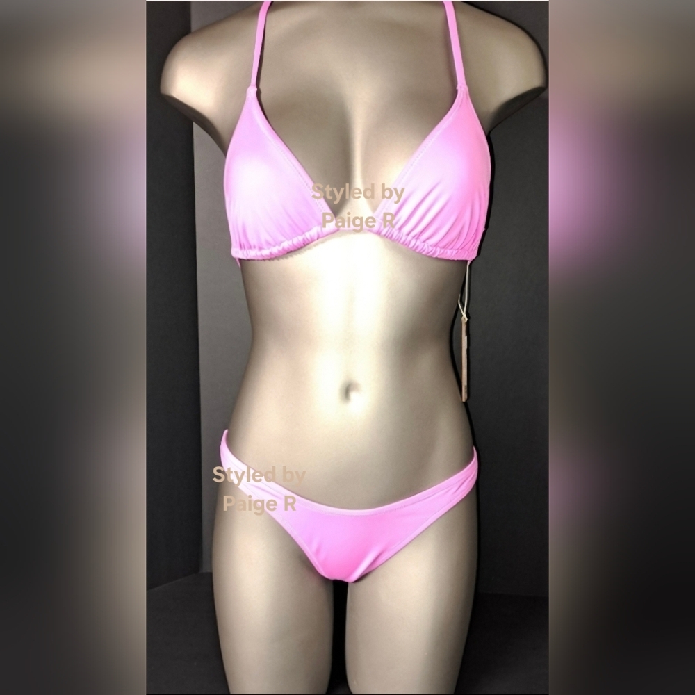 ❤️SKIMS Triangle Top Cheeky Tanga Bikini Swimsuit Swim Set Pink NEON ORCHID S M